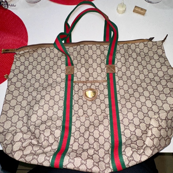GUCCI GG Plus Supreme Web Sherry Line Tote Bag
Beige Red Green Auth - Picture 5 of 16